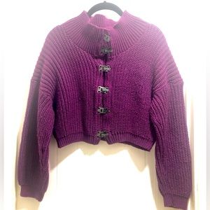 Betsy Johnson Purple Chunky Knit Crop Cardigan with Latches